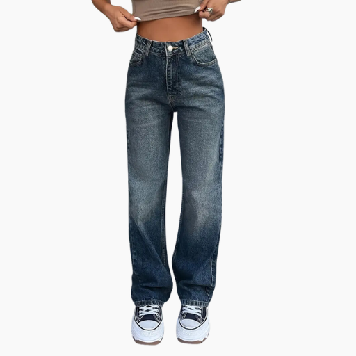 Women's Vintage Washed Blue Straight-Leg Jeans