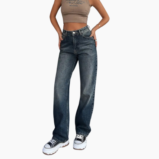 Women's Vintage Washed Blue Straight-Leg Jeans