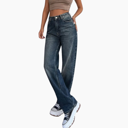 Women's Vintage Washed Blue Straight-Leg Jeans